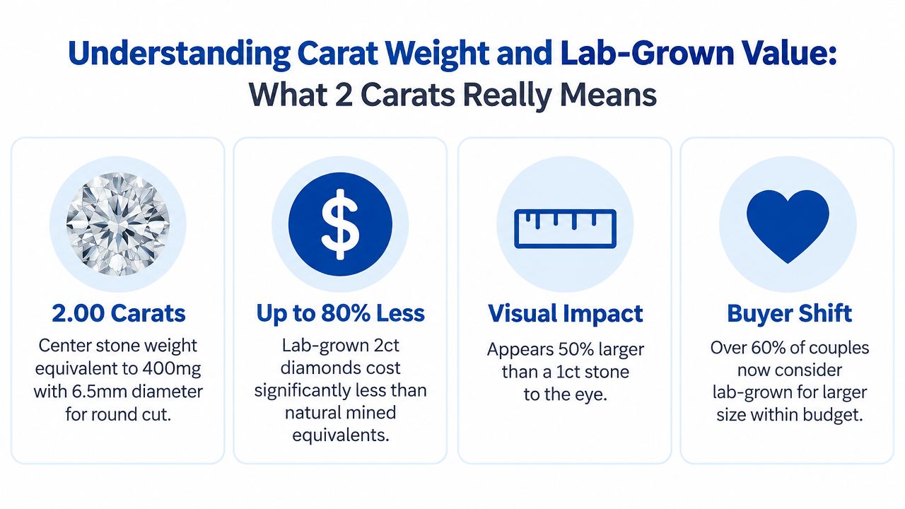 An infographic explaining the benefits and characteristics of lab-grown diamonds compared to mined diamonds.