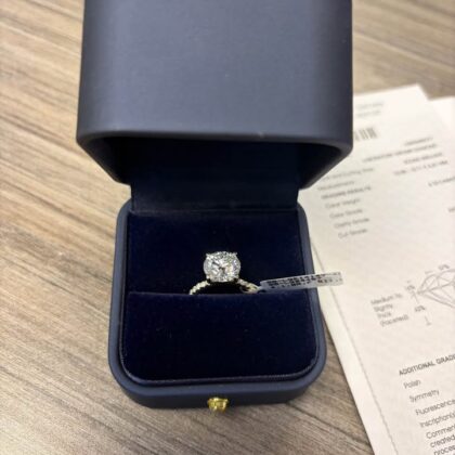 4.10 CT Round Brilliant Diamond Solitaire Engagement Ring (14k Yellow Gold – Size 7)