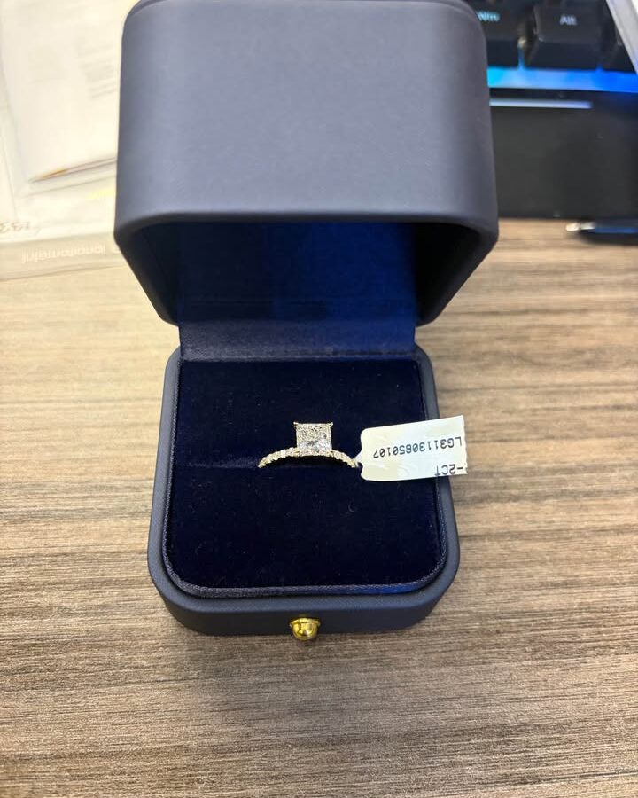 1.96 CT Princess Cut IGI Diamond Engagement Ring – 14k Yellow Gold Pave (Size 7)